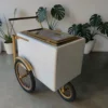 Tall Standard Size White with Gold trim Popsicle Cart with  Glass Door and  Bicycle Tires